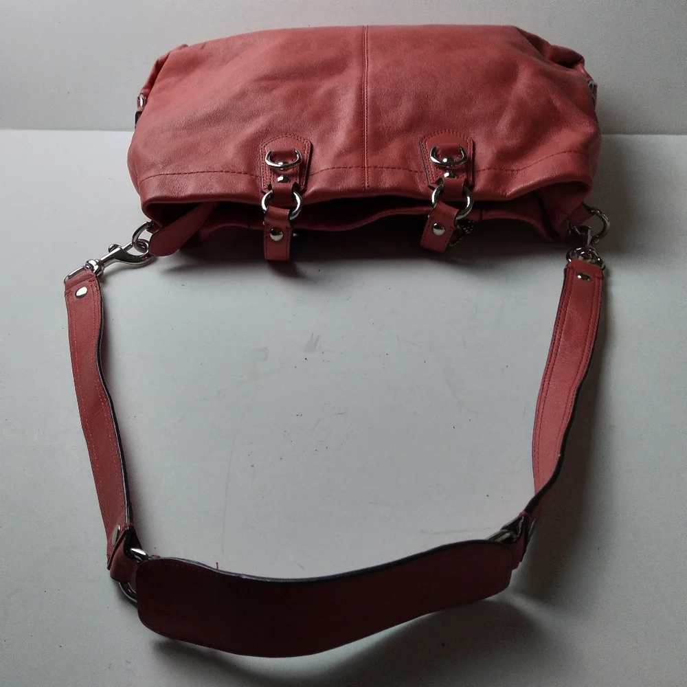 Coach ASHLEY  leather Stachel aHandbag in Coral Pink